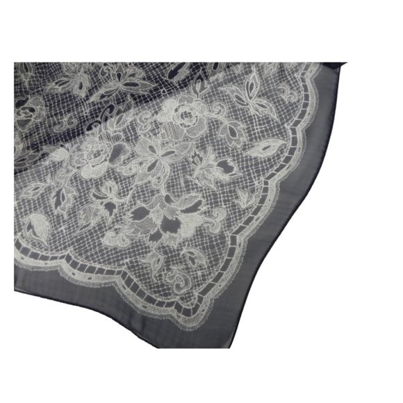 Sheer Navy Blue Lace Motif Scarf or Shawl - Picture 4 of 8